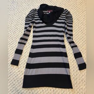 Derek Heart Black and Gray Striped Sweater Dress